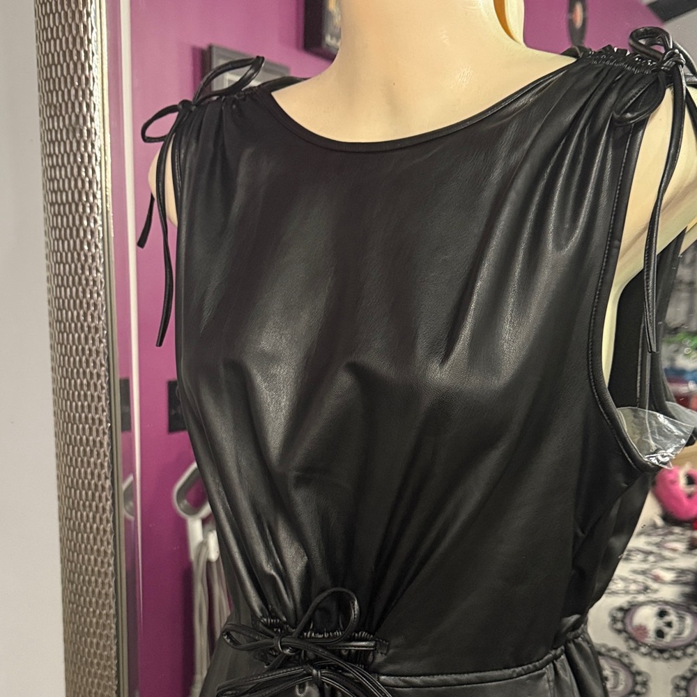 Black Faux Leather Sleeveless Dress